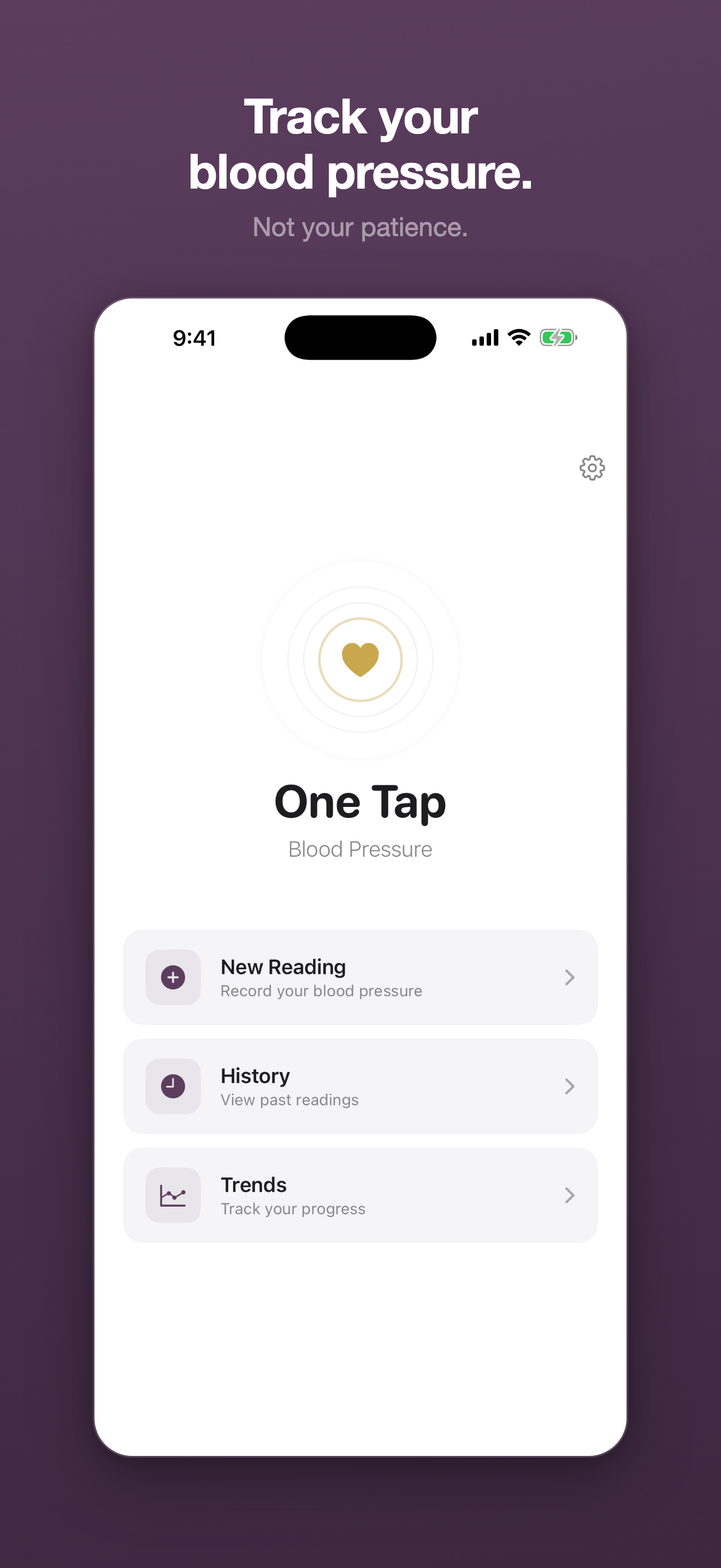 OneTap BP welcome screen